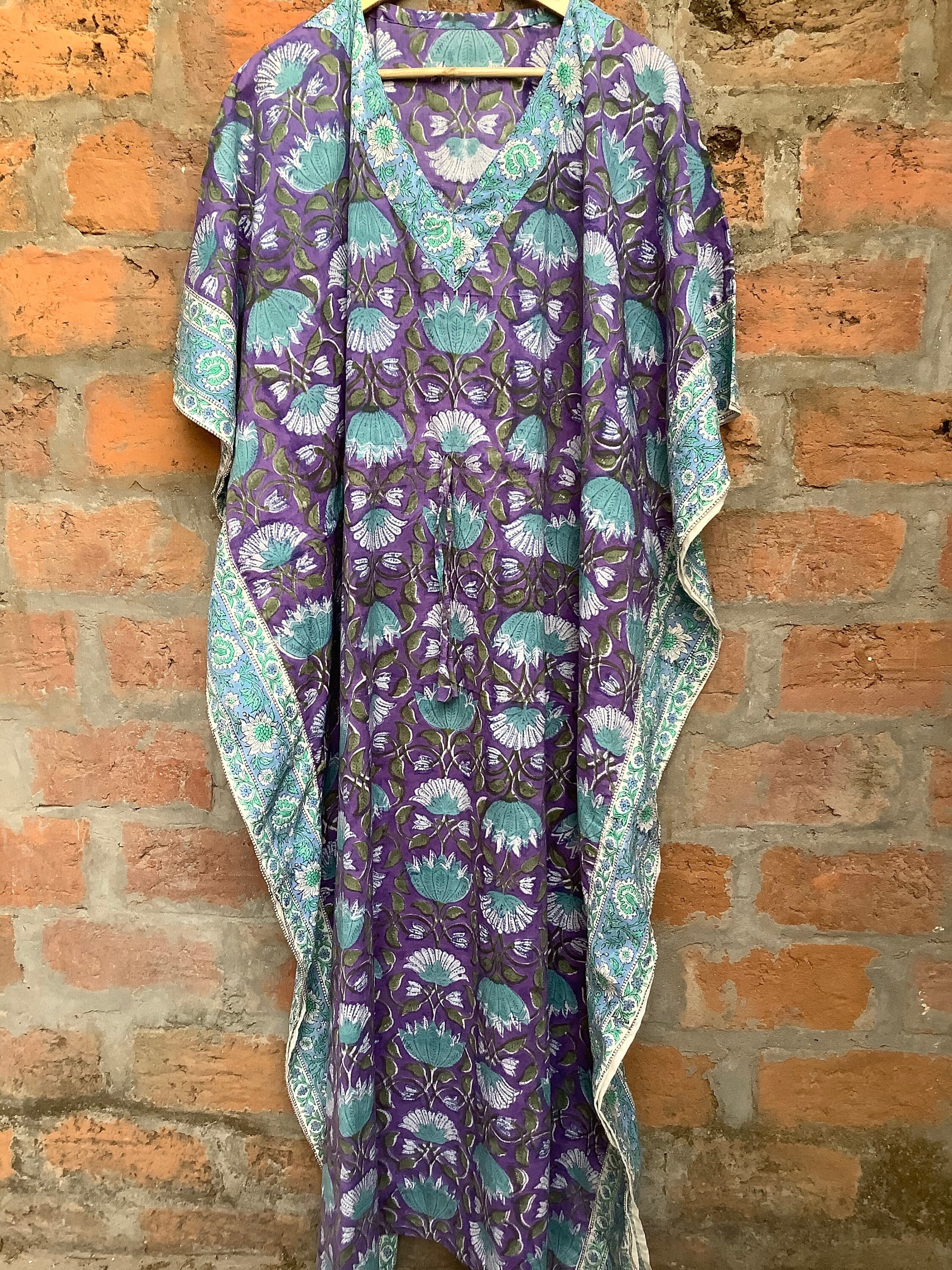 Kaftan Indien Multicolore Floral En Coton Fait Main Kaftan