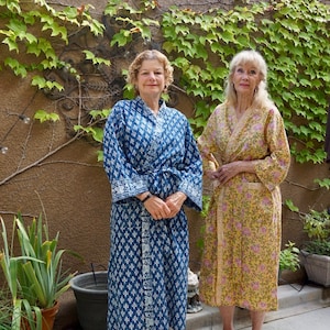 Batas tipo kimono de algodón con estampado de bloques para mujer, bata india unisex, para playa, regalos para damas de honor