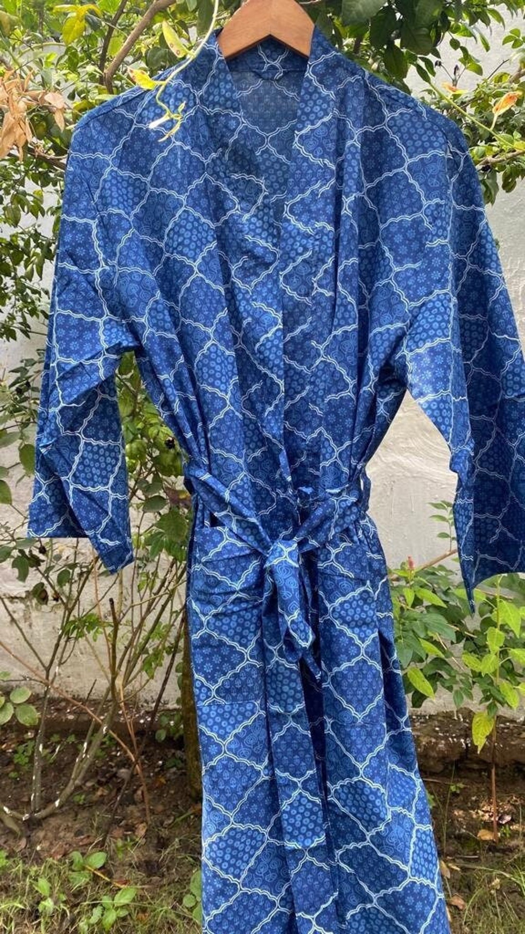 Indigo Cotton Kimono Robes for Women Indian Dressing Gown Unisex ...