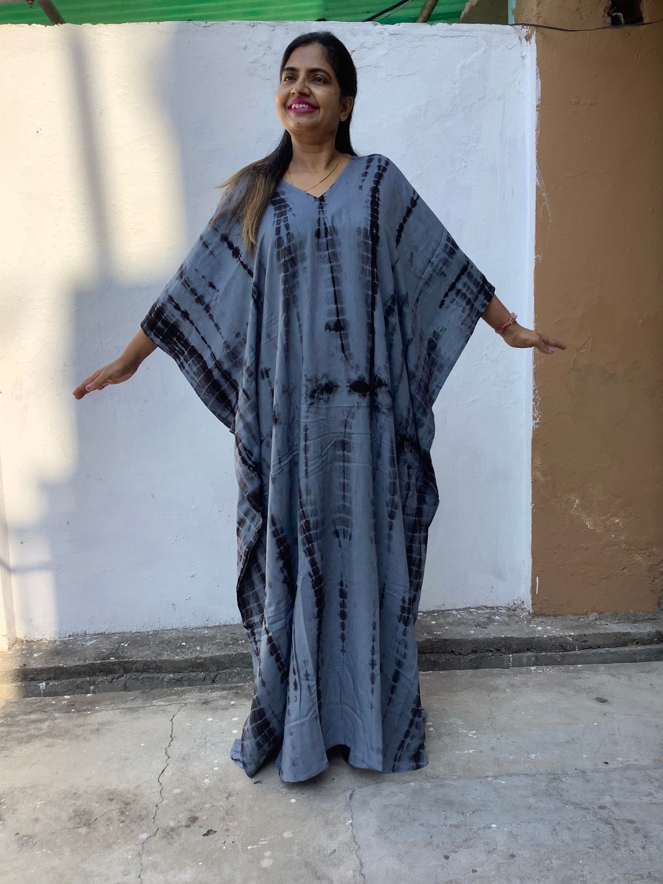 Grey Tie Dye Kaftan, caftan, beach, resort, vacation dress , cruise, pool, party, lounge, home, work at home, Cover up,  Length option