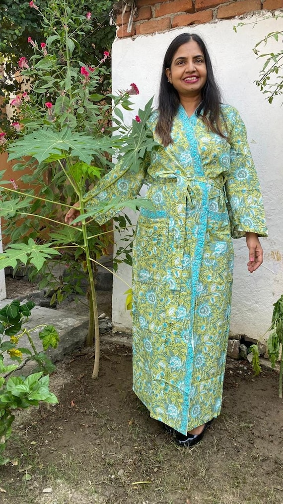 cotton kimono dressing gown Cotton Kimono Robes for Women Indian Dressing Gown Unisex Blockprint Beach Cover ups Bridesmaid Gifts