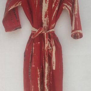 Cardigan kimono con abiti tinti in cravatta rossa, abito kimono di cotone, abito da sposa, abito kimono, copricostume da spiaggia, abito da damigella d'onore, accappatoio di cotone, accappatoio immagine 4