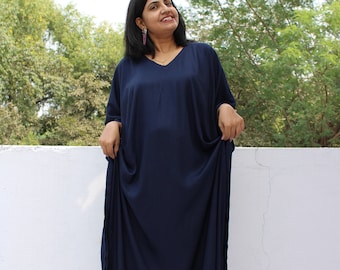 Hand Tie-Dyed Rayon Kaftan Maxi Dress: Plus Size Holiday Gown