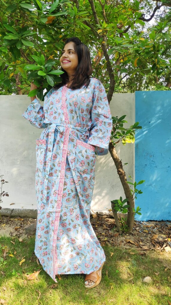 Cotton Blockprint Robe Kimono Robes Bathrobe Long Kimono - Etsy Australia