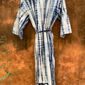 Indigo dyed kimono cardigan, Cotton Kimono Robe, Bridal Robe, Kimono Robe, Beach Cover-up, Bridesmaid Robe, Cotton robe, bath robe image 8