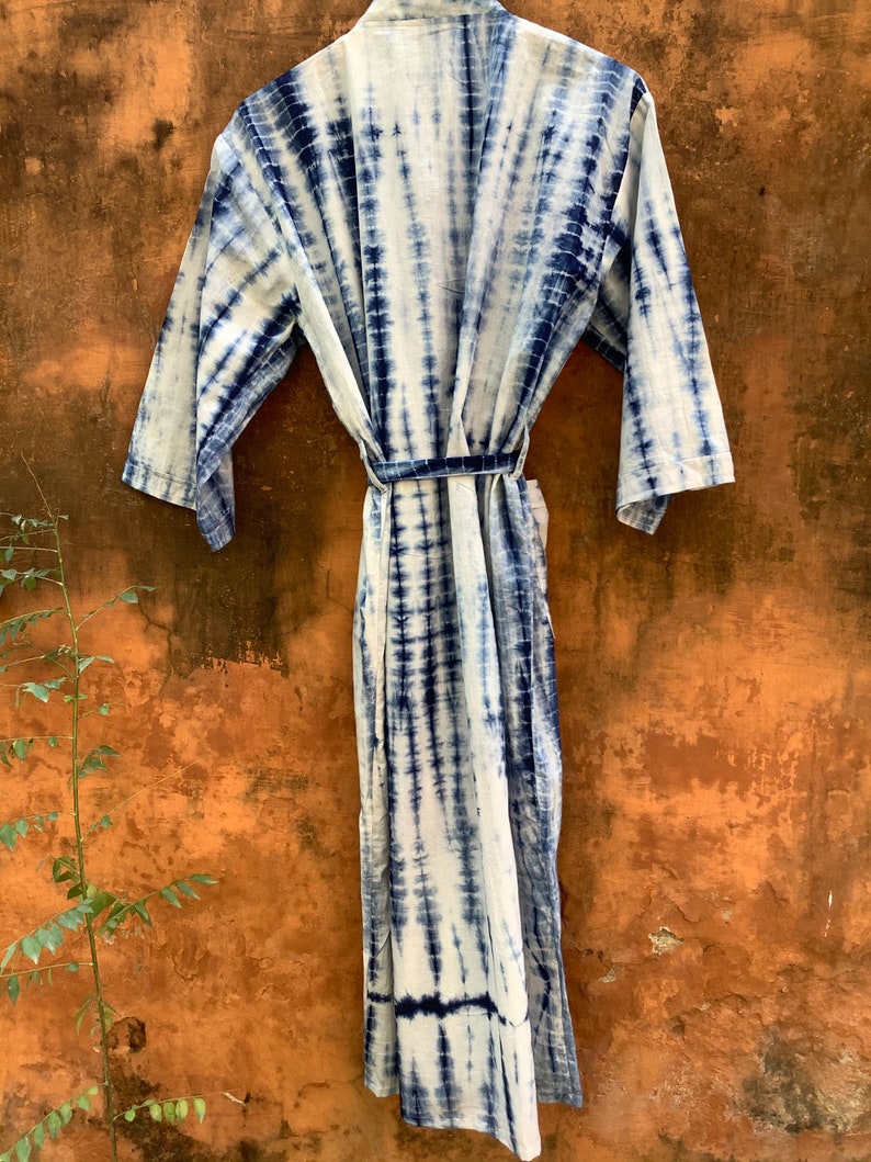 Indigo dyed kimono cardigan, Cotton Kimono Robe, Bridal Robe, Kimono Robe, Beach Cover-up, Bridesmaid Robe, Cotton robe, bath robe image 8