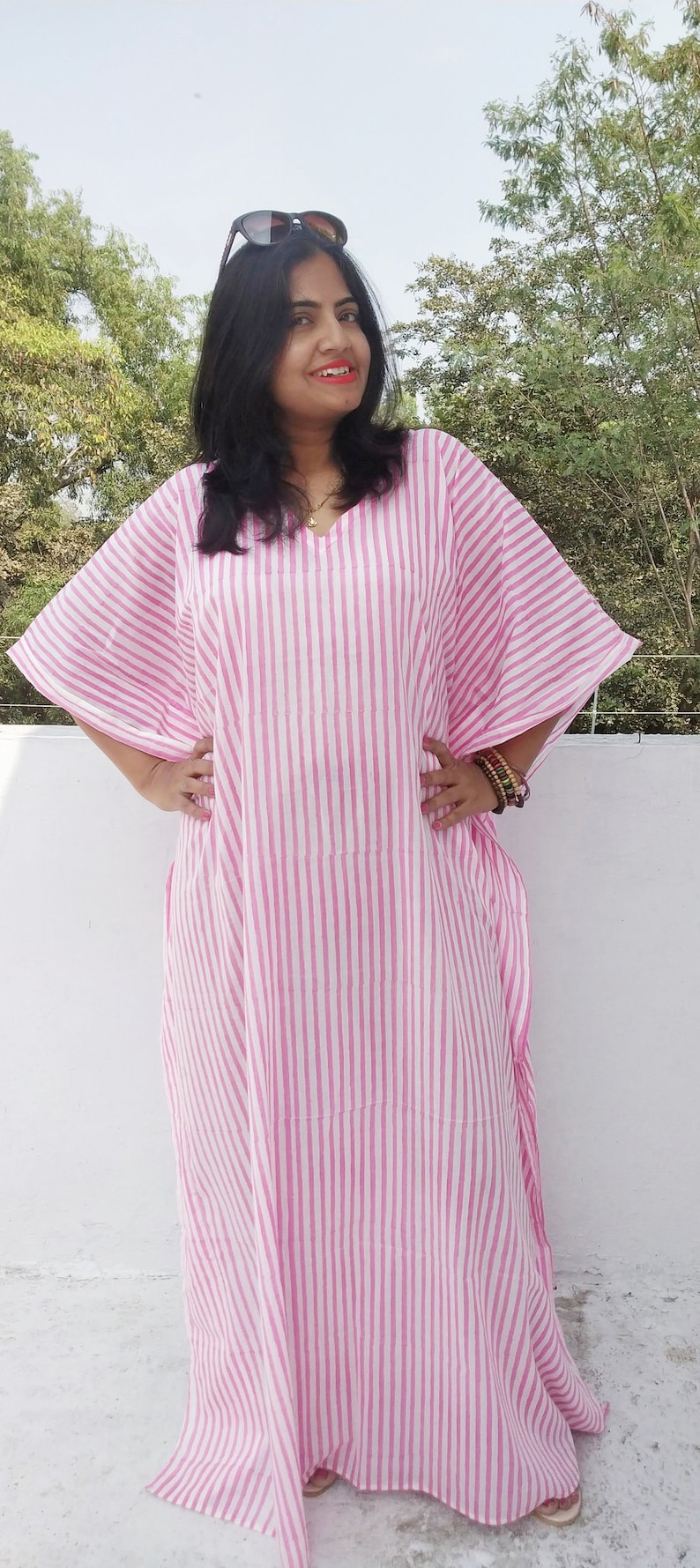 Pink striped Kaftan Cotton Caftan Long Robe Cotton | Etsy