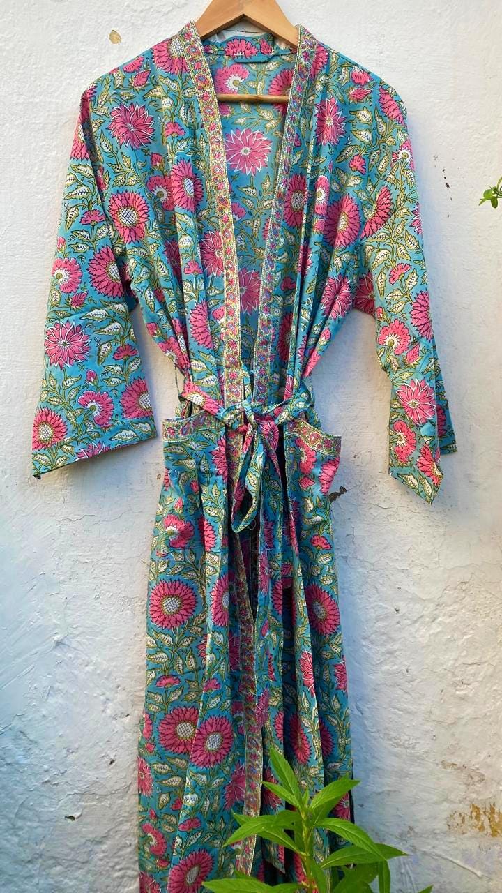 Block Print Robe Block Print Robes Cotton Kimono Robe Kimono Robes Dressing Gown Women's ...