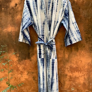 Indigo dyed kimono cardigan, Cotton Kimono Robe, Bridal Robe, Kimono Robe, Beach Cover-up, Bridesmaid Robe, Cotton robe, bath robe image 6