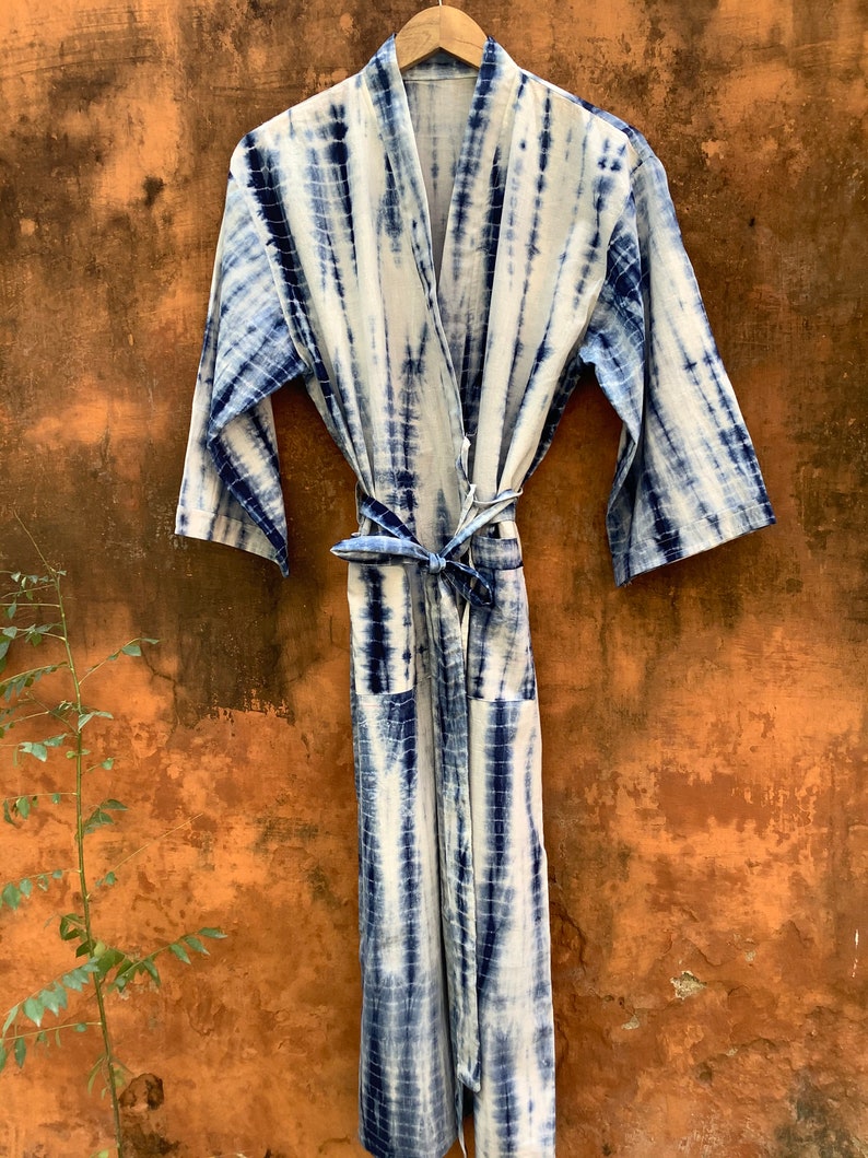Indigo dyed kimono cardigan, Cotton Kimono Robe, Bridal Robe, Kimono Robe, Beach Cover-up, Bridesmaid Robe, Cotton robe, bath robe image 6