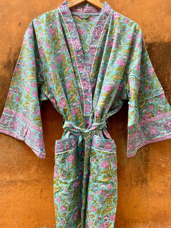 Block Print Robe Cotton Kimono Robe Block Print Robes for Womendressing Gown | Etsy