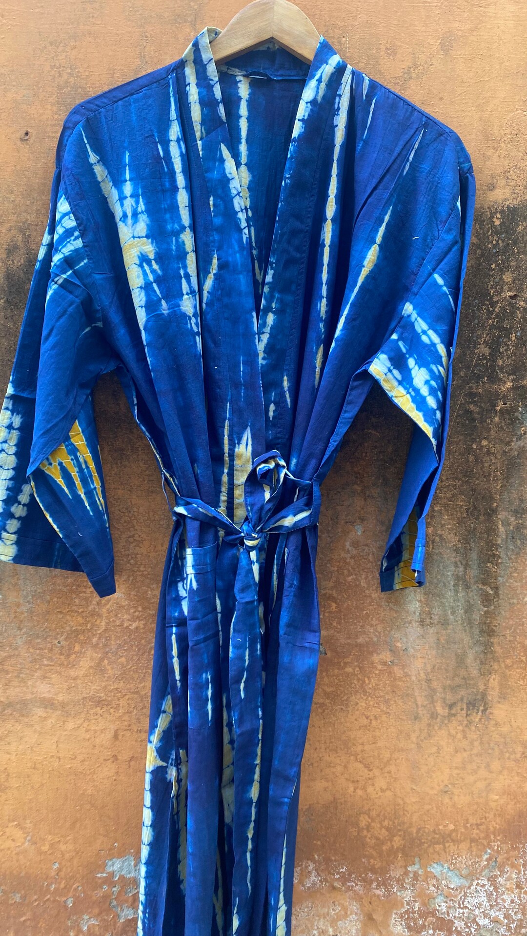 Indigo Tie Dyed Cotton Kimono Robe Dressing Gown Women Robes Etsy