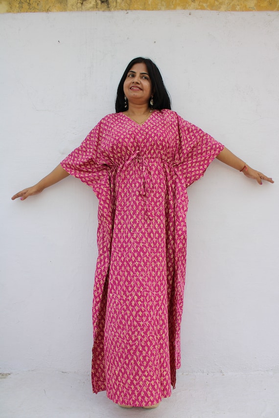 Resort Wear Cotton Kaftan, Holiday Dress, Beach Coverup, Batik Caftan,  Maternity Robe, Plus Size, Swimsuit Cover Up, Sleep Wear,lounge 