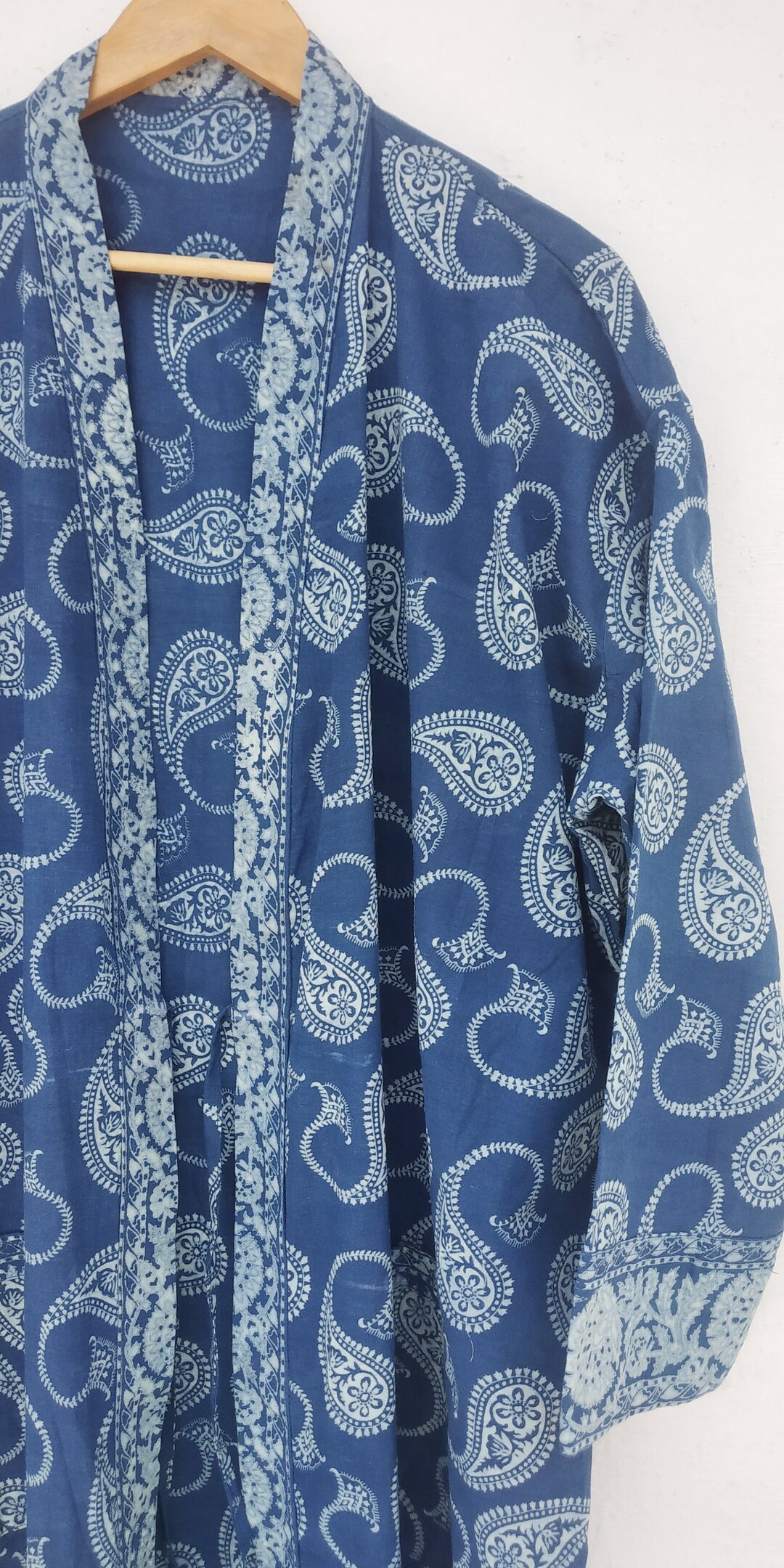 Indigo Paisley Cotton Kimono Blockprint Robe Unisex Handblock Cotton ...