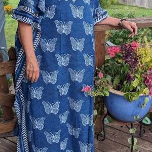 Butterfly Cotton Handmade Kaftan Dress Long Caftan,Dress Beach Cover up, Flower Hand Block Print Sleepwear Maxi Dress Kimono Robe