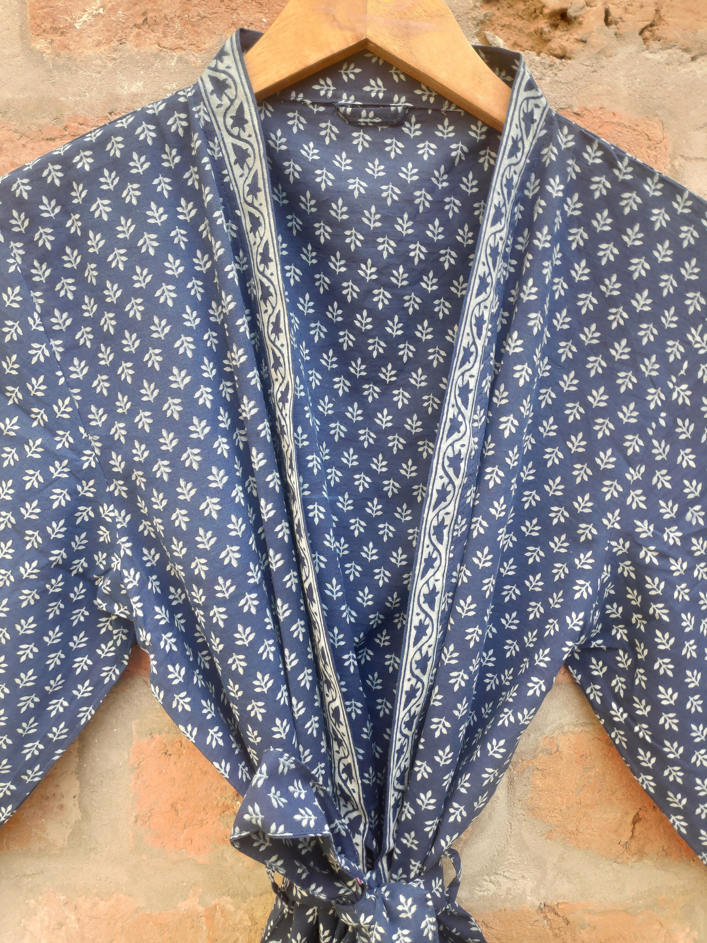 Indigo Robe Indigo Cotton Kimono Robes for Women Indian Dressing Gown Unisex ...