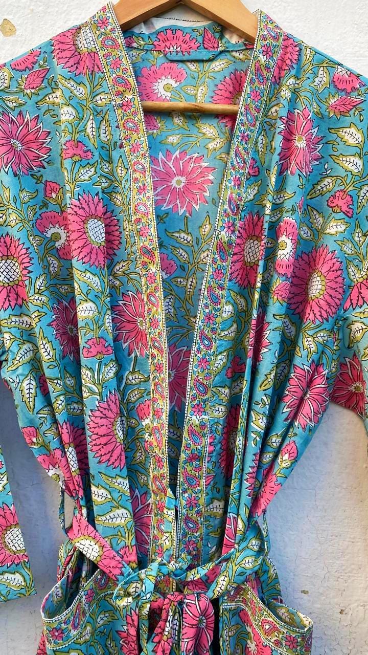 Block Print Robe Block Print Robes Cotton Kimono Robe Kimono Robes Dressing Gown Women's ...