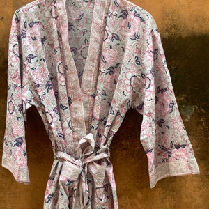 Kimono de algodón para mujer, bata india unisex con estampado de bloques, ideal como regalo para dama de honor.