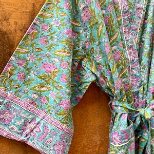 Cotton Kimono Robe, Block Print Robes for Women,dressing Gown, Plus ...