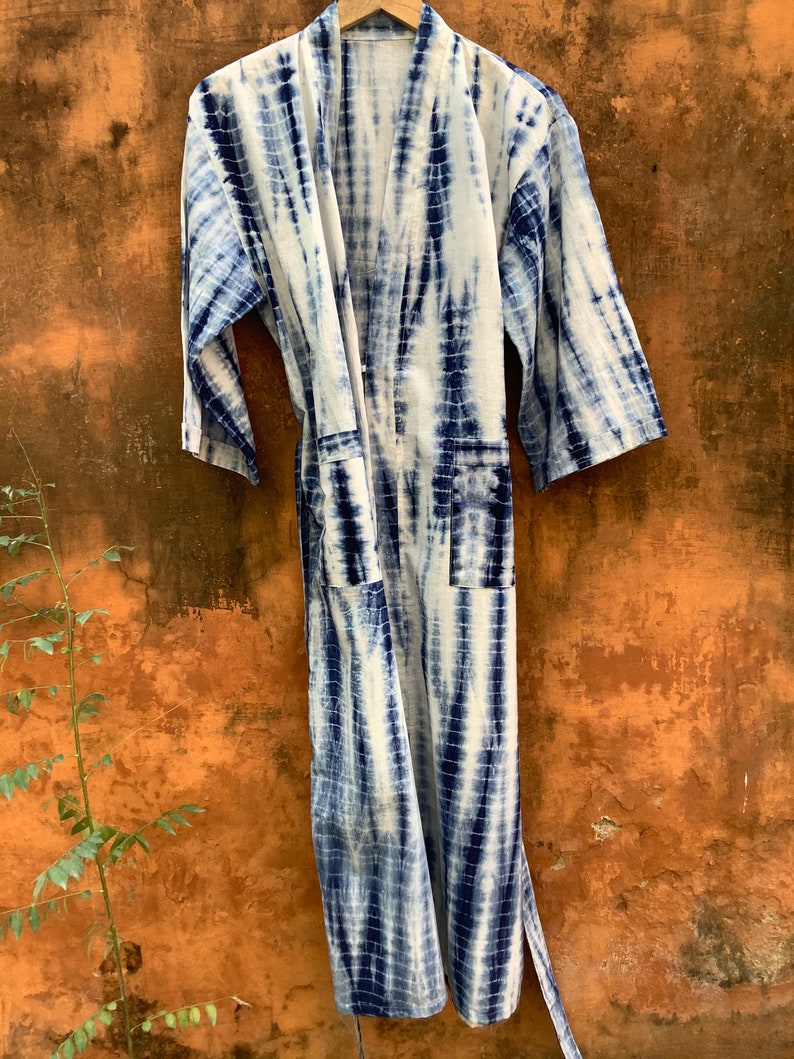 Indigo dyed kimono cardigan, Cotton Kimono Robe, Bridal Robe, Kimono Robe, Beach Cover-up, Bridesmaid Robe, Cotton robe, bath robe image 5