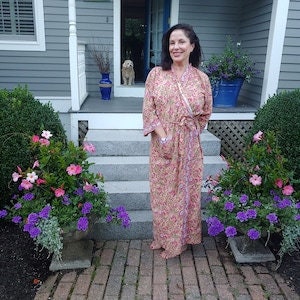Batas tipo kimono de algodón con estampado de bloques hechos a mano para mujer, bata india unisex, para playa, regalos para damas de honor