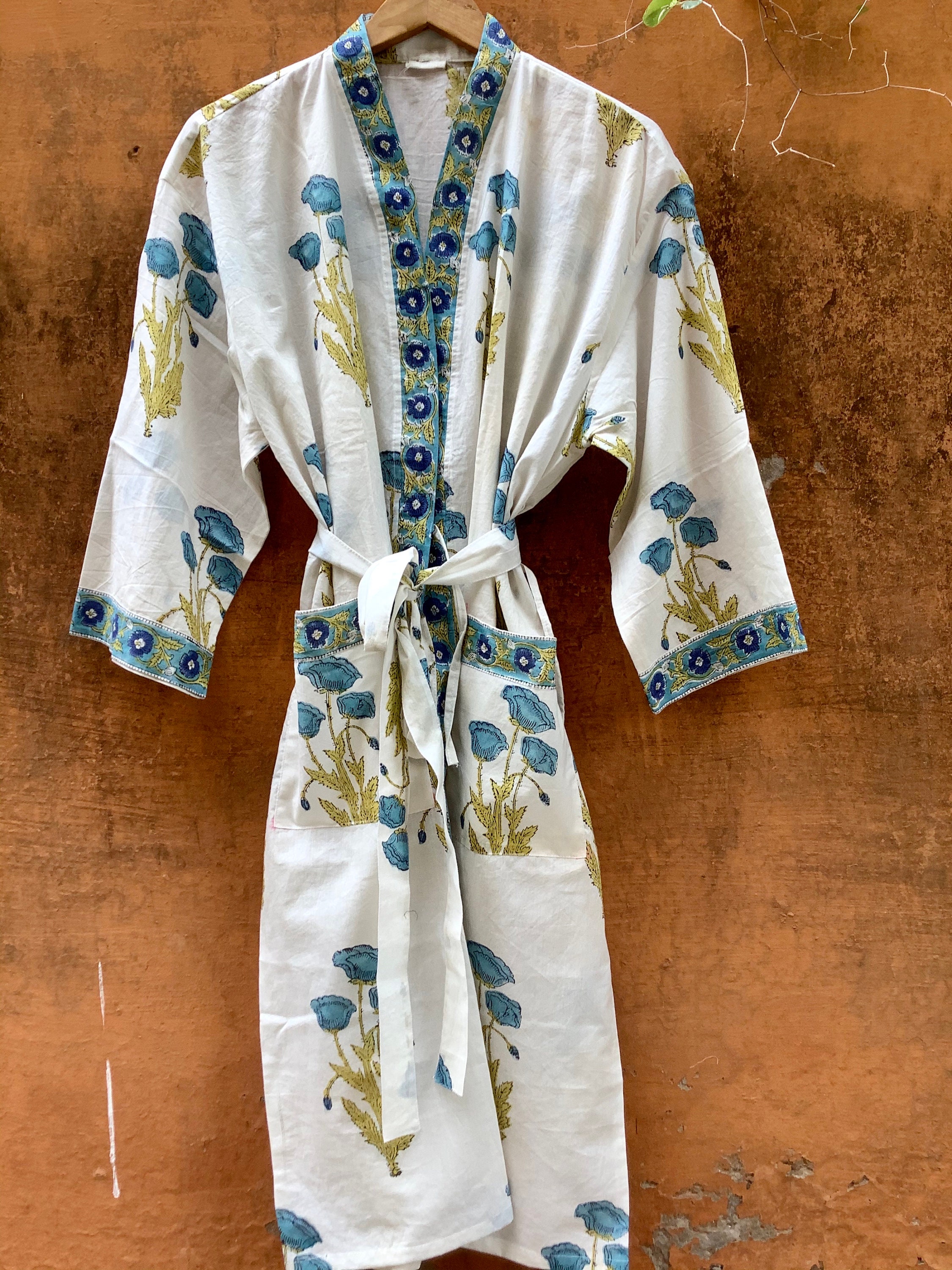 Block Print Robes Cotton Kimono Robe Kimono Robes Dressing | Etsy