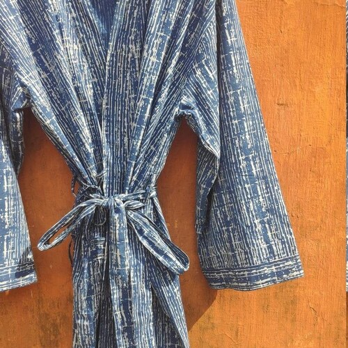 Indigo Cotton Kimono Robes for Women Indian Dressing Gown - Etsy