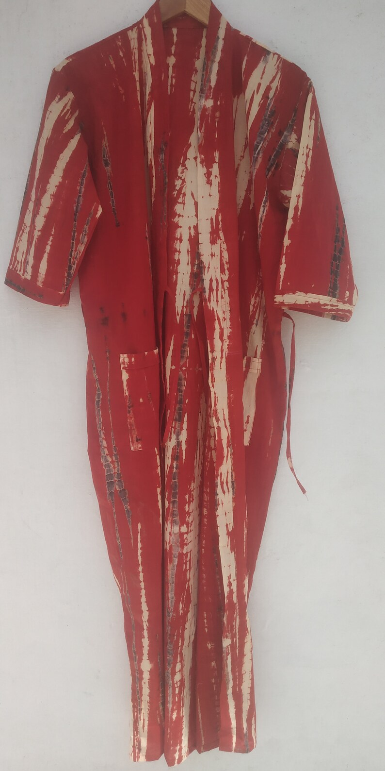 Cardigan kimono con abiti tinti in cravatta rossa, abito kimono di cotone, abito da sposa, abito kimono, copricostume da spiaggia, abito da damigella d'onore, accappatoio di cotone, accappatoio immagine 6