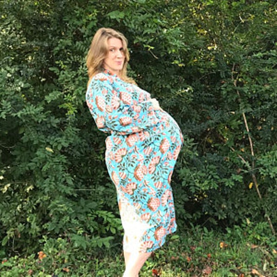 Maternity Hospital Gown, Plus Size Maternity, Labor and Delivery Gown,  Nursing Kaftan, Maternity Robe, Turquoise Kaftan, Breastfeeding Gown - Etsy