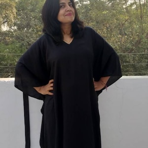 Black Rayon Kaftan, Maxi Dress, Beach Dress, Beach Party Dress, Handmade, Loose fitting Maternity Dress, Evening Dress