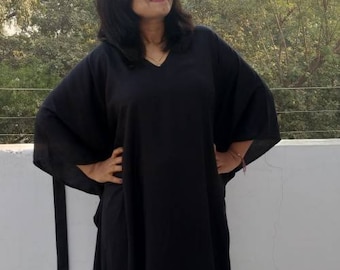 Black Rayon Kaftan, Maxi Dress, Beach Dress, Beach Party Dress, Handmade, Loose fitting Maternity Dress, Evening Dress