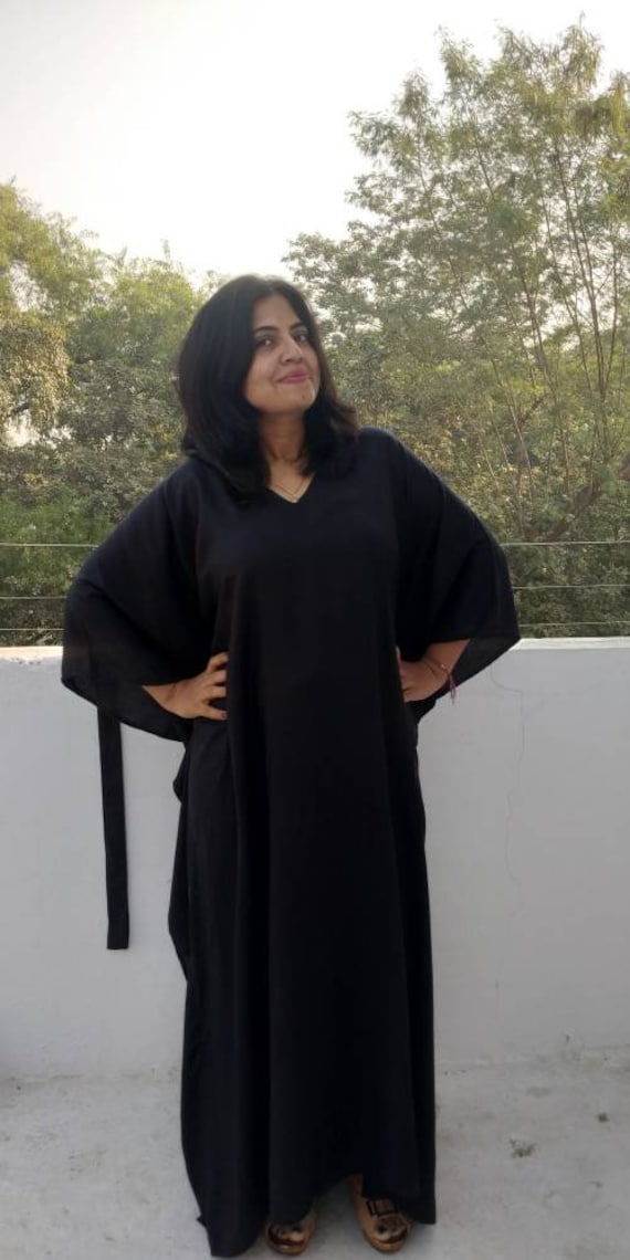 Plus size Caftan Moroccan Handmade Kaftan Women Beach Summer Dress Abaya Black 