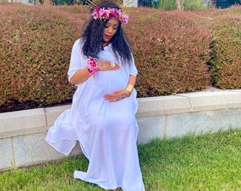 Off White Rayon Kaftan Maxi Dress: Handmade Maternity Beach Dress