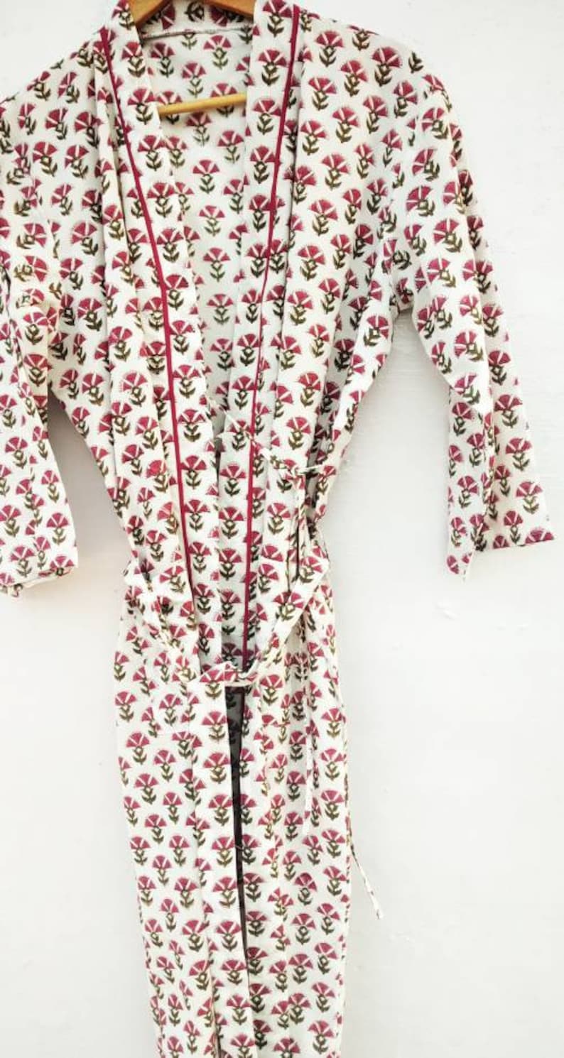 Cotton Kimono Robe Block Print Cotton Robe Plus Size Kaftan Etsy