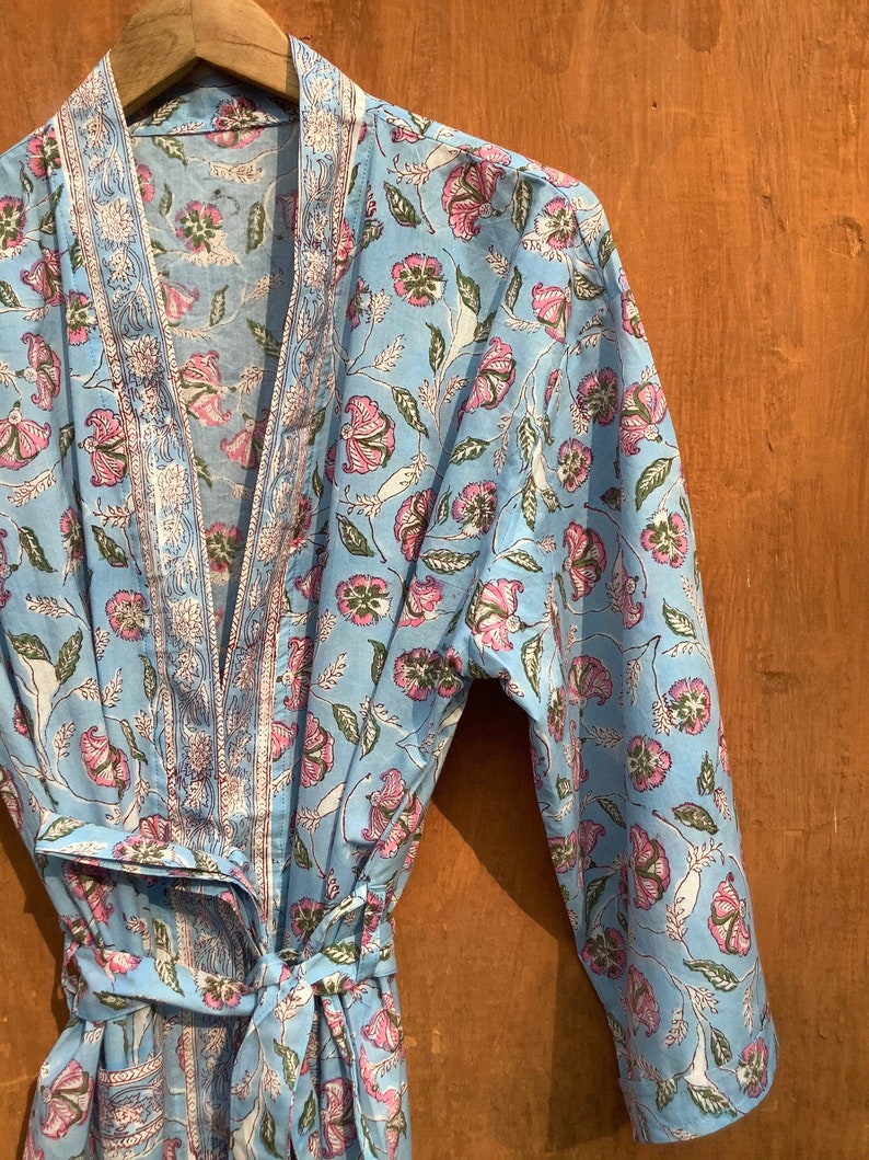 Cotton Kimono Robes for Women Indian Dressing Gown Unisex Blockprint Beach Cover ups Bridesmaid Gifts Plus size Robes Plus size Clothing