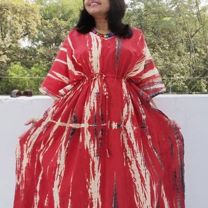 Caftán rojo, caftán de algodón, vestido caftán, caftán de tallas grandes, caftán de playa, caftán de algodón, bata de algodón, vestido de algodón, vestido hippie, caftán de playa