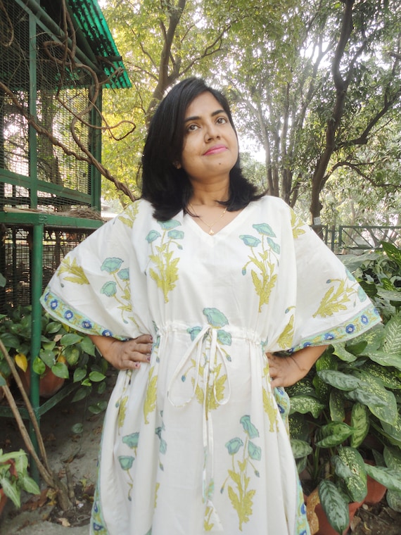 White Caftan Long Floral Kaftan Maternity Gown Hospital Gown Night Gown Long Robe Maternity Wear Cotton Holiday Lounge Wear Etsy