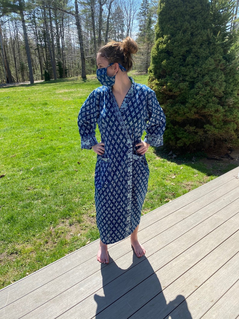 Indigo Cotton Kimono Robes for Women Indian Dressing Gown - Etsy