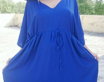 Blue Kaftan, Statement Piece, Loose Fitting, Plunge Neck, Beachwear, Resort wear, Maxi Dress, Kaftan, Blue Maxi Bridesmaid dress,
