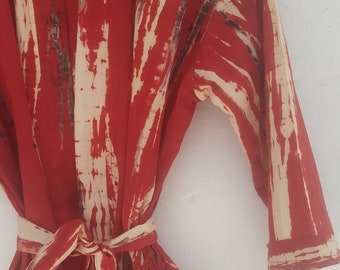 Red Tie dyed robes  kimono cardigan, Cotton Kimono Robe, Bridal Robe,  Kimono Robe, Beach Cover-up, Bridesmaid Robe, Cotton robe, bath robe