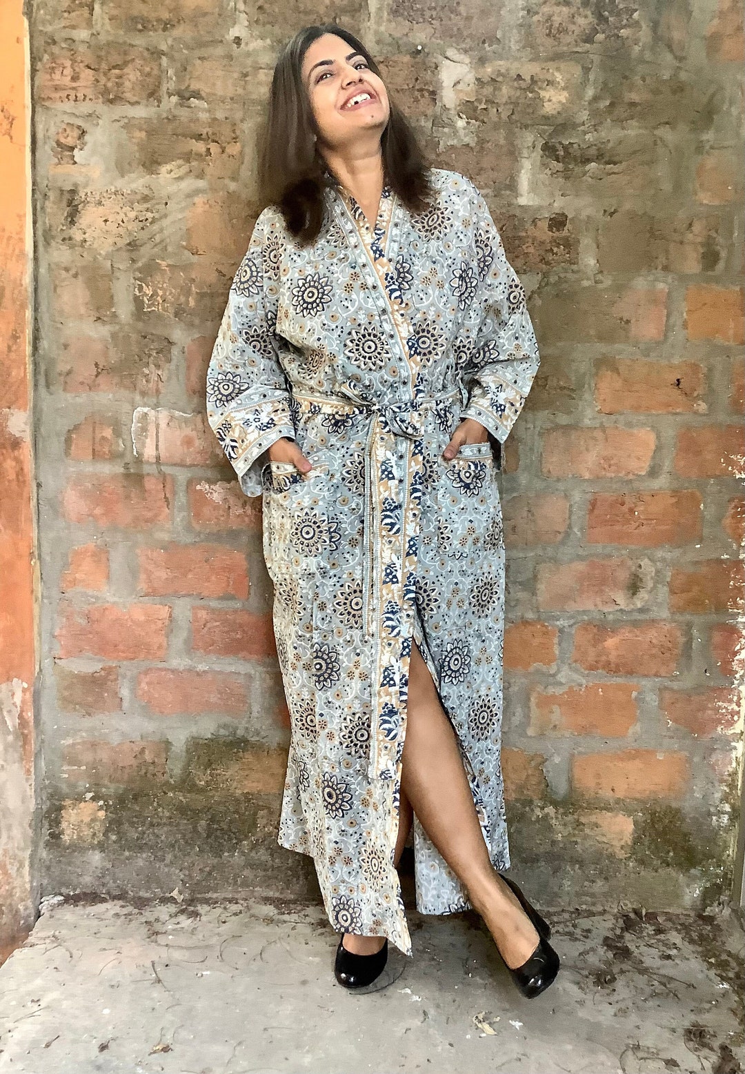 Cotton Kimono Robe, Block Print Robes for Women,dressing Gown, Plus ...