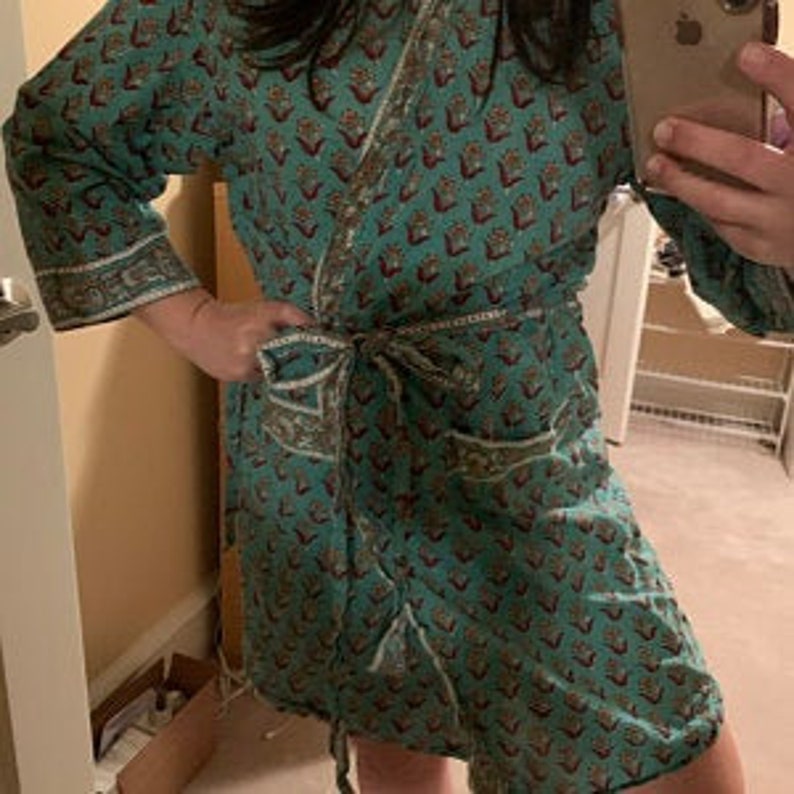 Teal Cotton Kimono Robes for Women Indian Dressing Gown Unisex Etsy