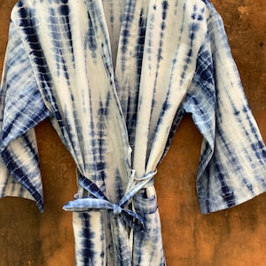 Indigo dyed kimono cardigan, Cotton Kimono Robe, Bridal Robe, Kimono Robe, Beach Cover-up, Bridesmaid Robe, Cotton robe, bath robe image 9