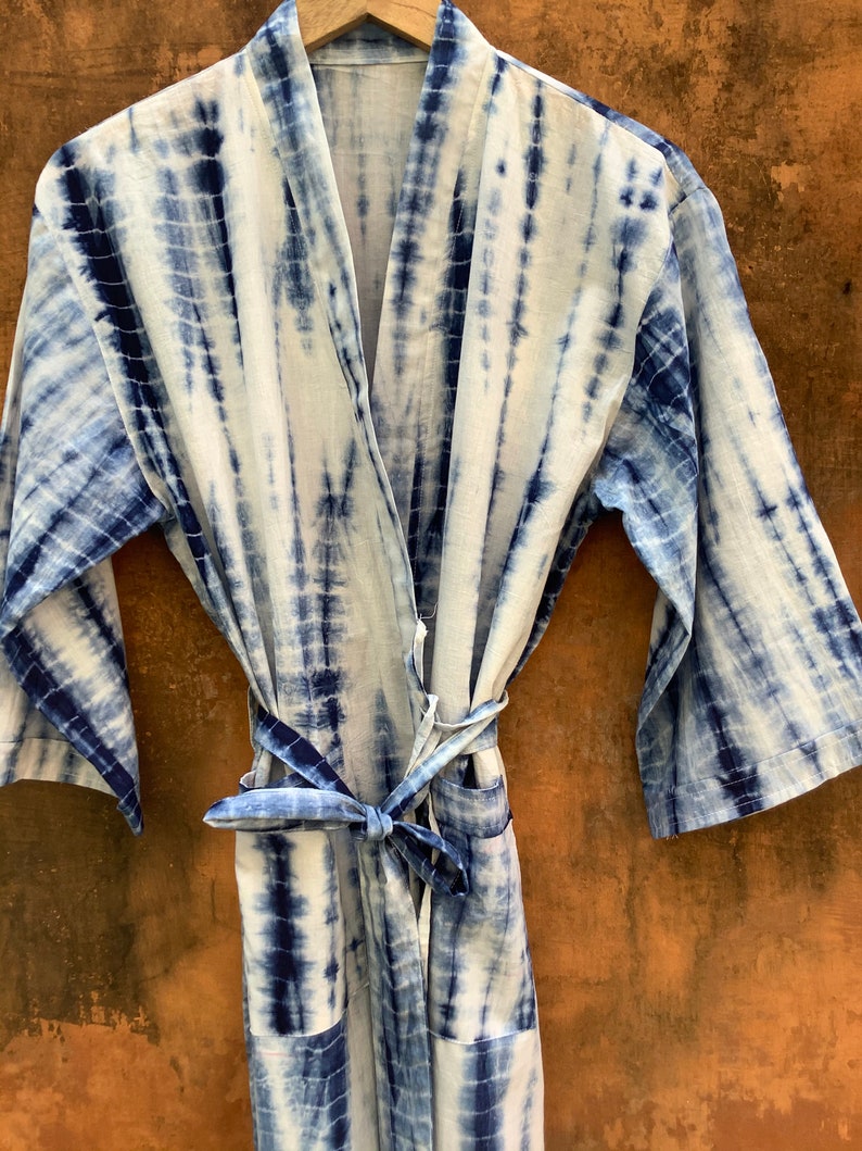 Indigo dyed kimono cardigan, Cotton Kimono Robe, Bridal Robe, Kimono Robe, Beach Cover-up, Bridesmaid Robe, Cotton robe, bath robe image 9