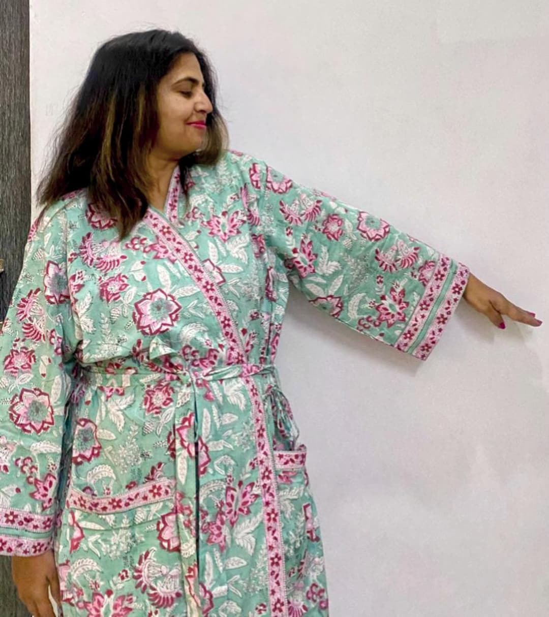 Block Print Robe Block Print Cotton Kimono Robes for Women Indian Dressing Gown Unisex ...