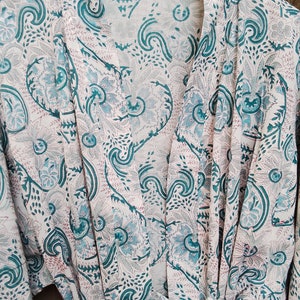 Kimono de algodón gris azulado para mujer, bata india unisex con estampado de bloques, ideal como regalo para dama de honor.
