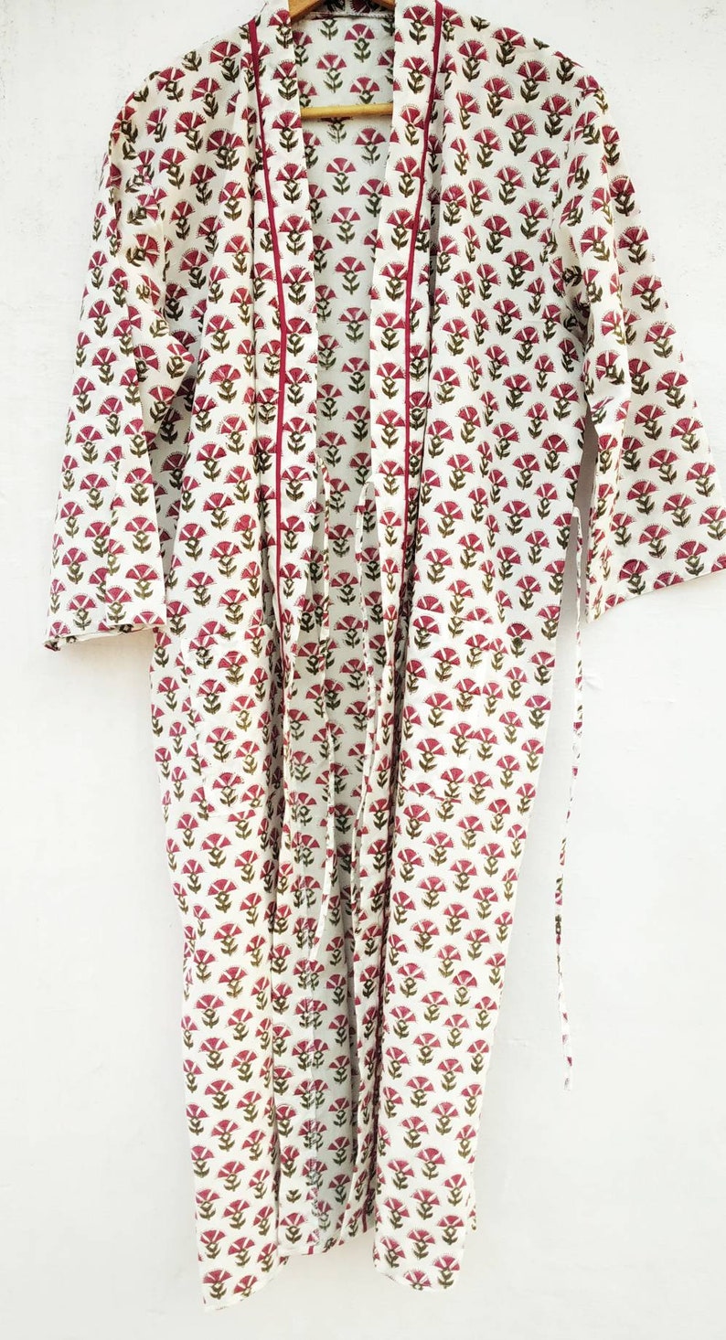 Cotton Kimono Robe Block Print Cotton Robe Plus Size Kaftan Etsy