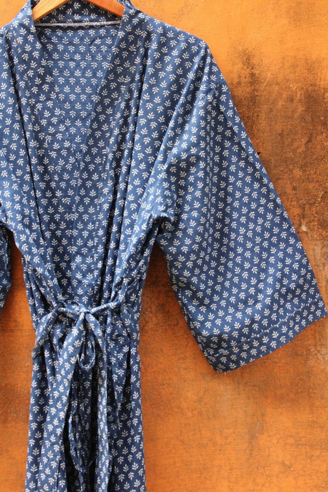 Indigo Robe Indigo Cotton Kimono Robes for Women Indian Dressing Gown Unisex ...