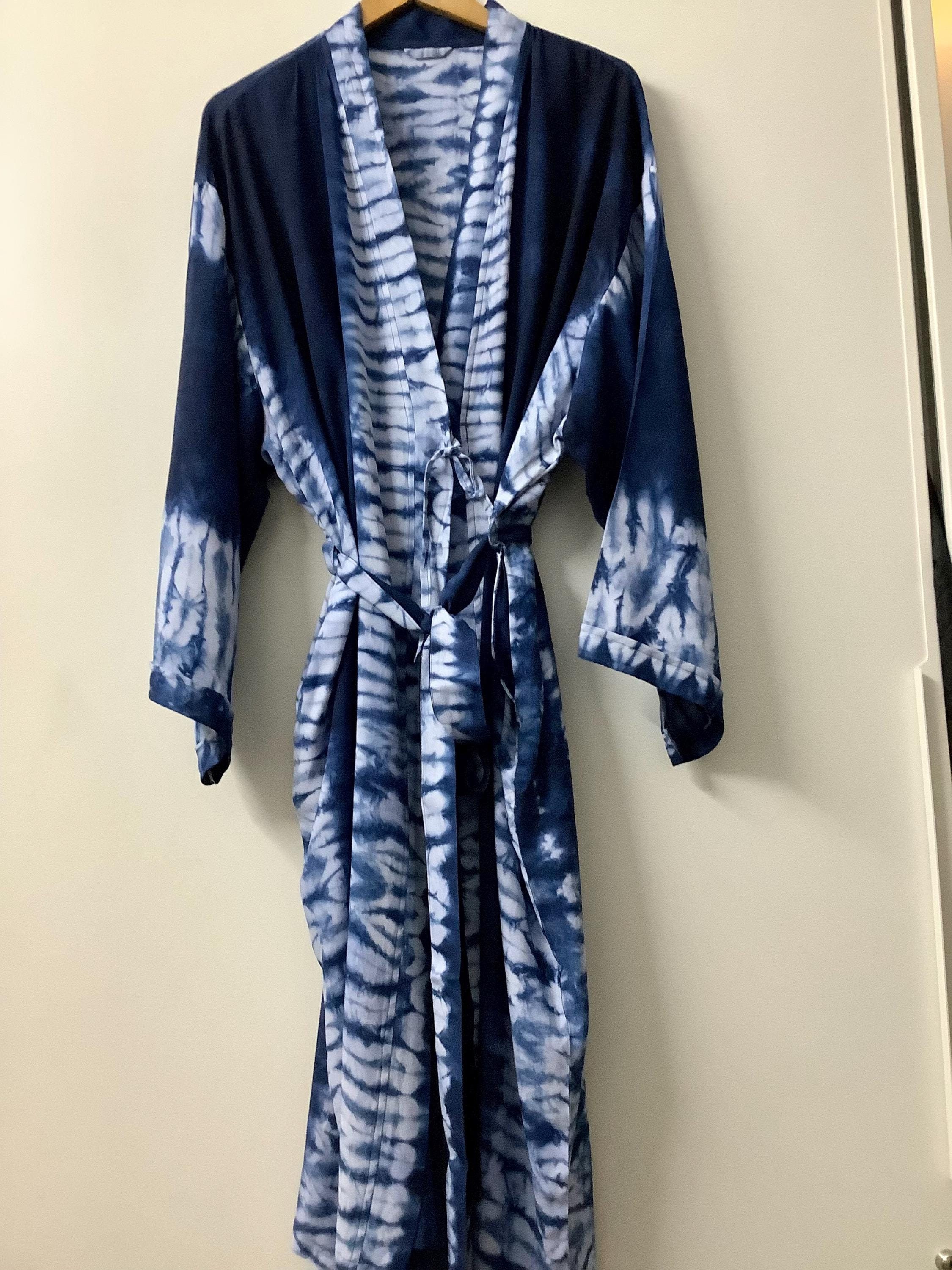 Indigo Cotton Tie dyed  Kimono Robes for Women Indian Dressing Gown Unisex Blockprint Beach Cover ups Bridesmaid Gifts Bridesmaid Robes