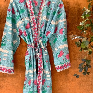 Cotton Kimono Robes for Women Indian Dressing Gown Unisex Blockprint ...